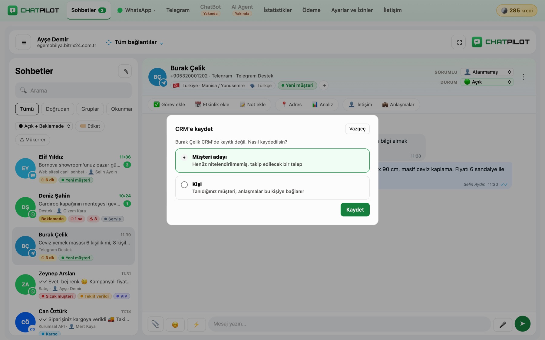 Creating a CRM record from a chat